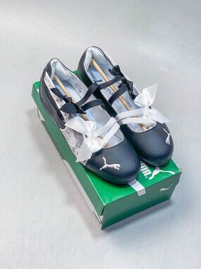 PUMA Black Round-Toe Lace-Up Ballet Flats